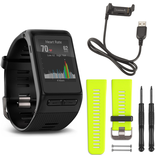 Garmin vivoactive HR GPS Smartwatch Regular Fit (Black) Force Yellow Band Deluxe Bundle
