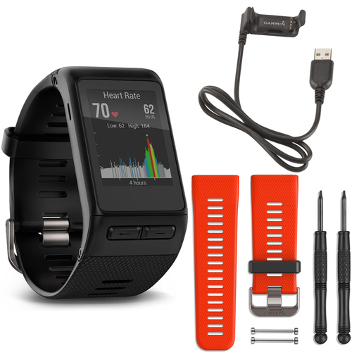 Garmin vivoactive HR GPS Smartwatch - Regular Fit (Black) Lava Red Band Deluxe Bundle