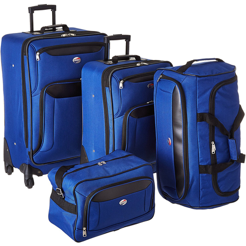 American Tourister Brookfield Navy 4 Pc Luggage Set (21` & 25` Spinners, Boarding, Wheeled Duffle)