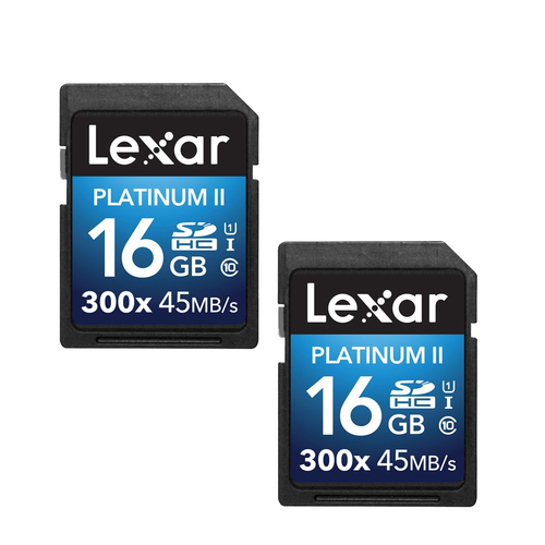 Lexar 2-Pack of Platinum II 300x SDHC 16GB UHS-I/U1 Flash Memory Card
