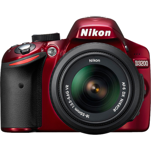 Nikon D3200 DX-format Digital SLR Kit  18-55mm  Zoom Lens Red Certified Refurbished