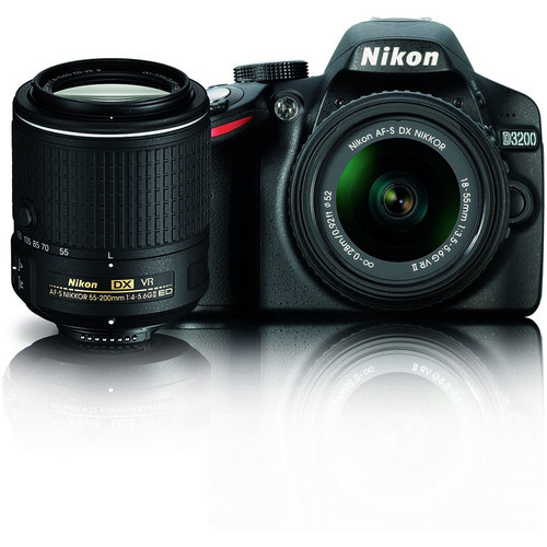 Nikon D3200 24.2MP DX DSLR Camera w/ 18-55mm & 55-200mm VR DX Lenses - Refurbished