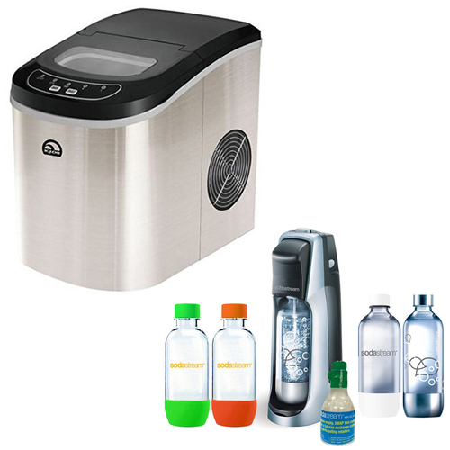 Igloo Compact Stainless Steel Ice Maker w/ Exclusive SodaStream Jet Soda Maker Bundle