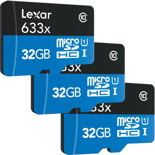 Lexar 3-Pack of microSDHC UHS-I 633X 32GB Memory Cards (up to 95MB/s) Bulk Packaging