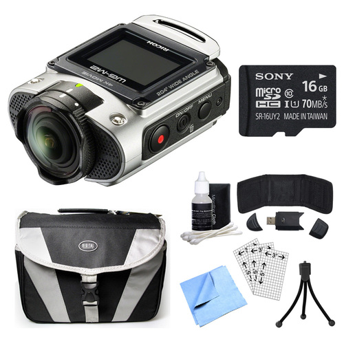 Ricoh WG-M2 4K Action Silver Digital Camera, 16GB Card, and Accessory Bundle