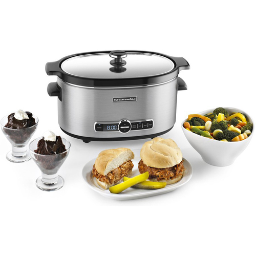 STAINLESS STEEL NEW KITCHENAID KSC6223SS 6-QUART SLOW COOKER W/ SOLID GLASS LID 