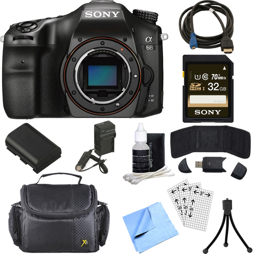 Sony ILCA68/B a68 A-Mount 24.2MP Digital Camera with APS-C Sensor Body 32GB Bundle