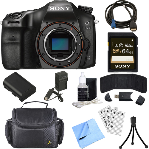 Sony ILCA68/B a68 A-Mount 24.2MP Digital Camera with APS-C Sensor Body 64GB Bundle