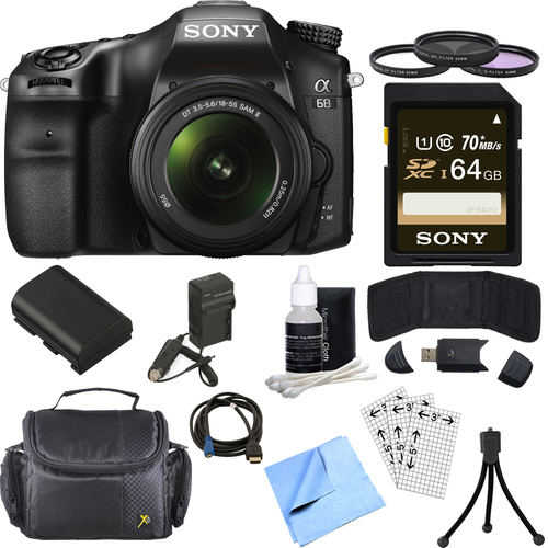 Sony ILCA68K/B a68 A-Mount 24.2MP Digital Camera w/ 18-55mm Zoom Lens 64GB Bundle