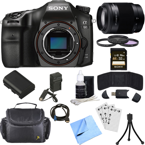 Sony ILCA68/B a68 A-Mount 24.2MP Digital Camera Body 32GB 55-200mm Zoom Lens Bundle