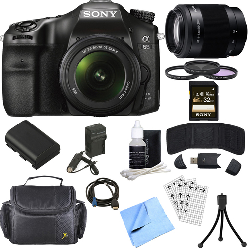 Sony ILCA68K/B a68 A-Mount 24.2 Digital Camera w/ 18-55mm + 55-200mm Lens 32GB Bundle