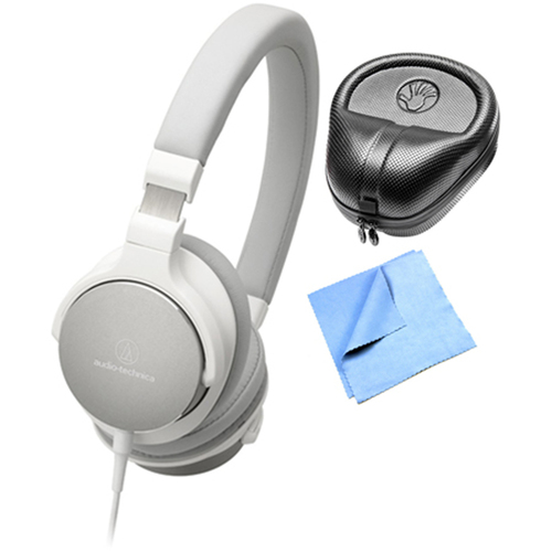 Audio-Technica On-Ear High-Resolution Audio Headphones w/ Slappa Case & Cleaning Cloth, White