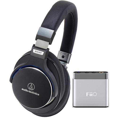 Audio-Technica SR7 SonicPro Over-Ear High-Resolution Headphones w/ FiiO A1 Amplifier, Black