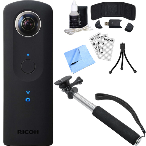 Ricoh Theta S 360-Degree Spherical Digital Camera w/ Selfie Stick + Accessory Bundle