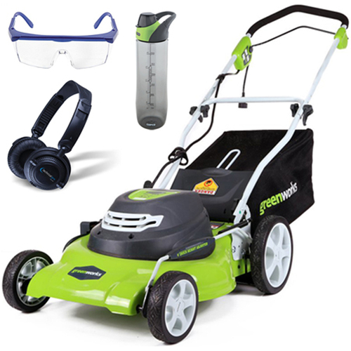Greenworks 12 Amp 20` Corded Lawn Mower w/ HP23 Headphones, 24oz Bottle & Safety Glasses