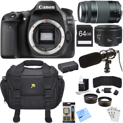Canon EOS 80D 24.2 MP CMOS Digital SLR Camera Bundle w/ 75-300mm + 50mm Lenses