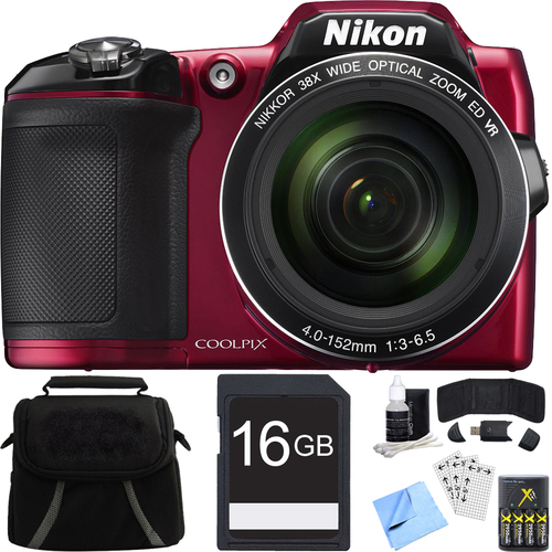 Nikon COOLPIX L840 16MP Digital Camera with 38x Zoom VR Lens - Red Refurbished Bundle