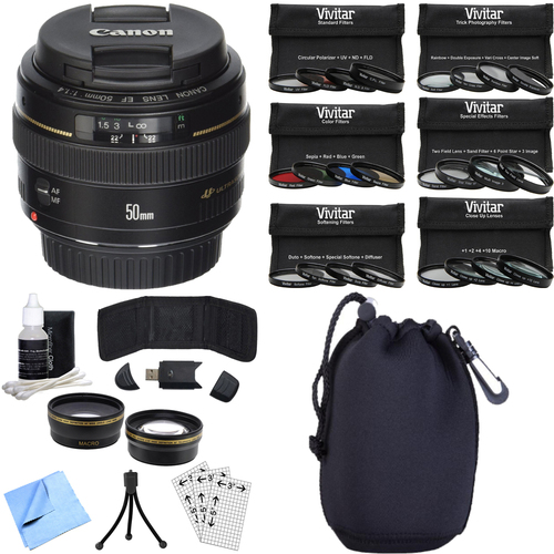 Canon EF 50mm f/1.4 USM Telephoto Lens for Canon SLR Cameras Photography Bundle