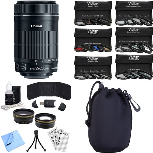 Canon EF-S 55-250mm f/4-5.6 IS STM Lens (8546B002) Photography Bundle
