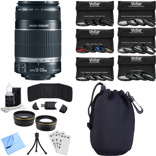 Canon EF-S 55-250mm f/4-5.6 IS II (Stabilized) Telephoto Lens Photography Bundle