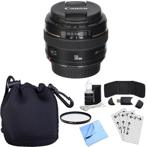 Canon EF 50mm f/1.4 USM Standard + Medium Telephoto Lens w/ Essential Accessory Bundle