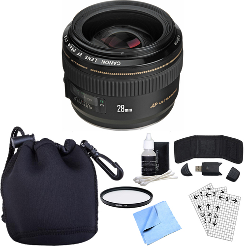 Canon EF 28mm f/1.8 USM Wide Angle Lens w/ Essential Photography Accessory Bundle
