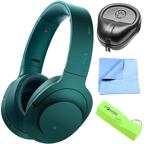 Sony Wireless NC On-Ear Bluetooth Headphone w/ NFC Viridian Blue w/ Power Bank Bundle
