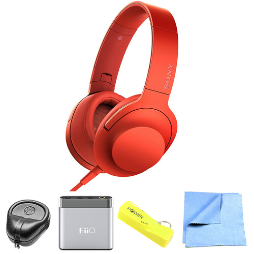 Sony Premium Hi-Res On-Ear Stereo Headphone Red - MDR100AAP/R w/ FiiO A1 Amp. Bundle