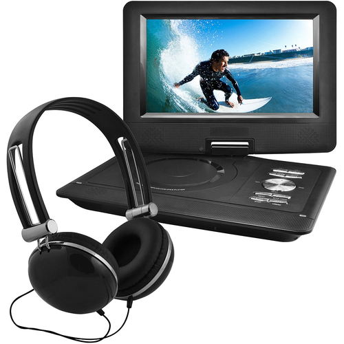 Ematic 10` Portable Swivel Screen DVD Player w/ Headphones, Car Mount - Black