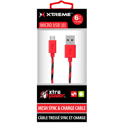 Xtreme Mesh Sync & Charge 6ft Micro USB Cable (Red)