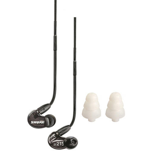 Shure SE215 Sound Isolating Earphones Black with Triple Flange Sleeves (3 Pairs)