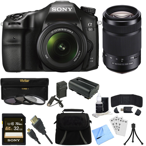 Sony a68 A-Mount 24.2MP Digital Camera w/18-55mm + 55-300mm Lens 32GB Bundle