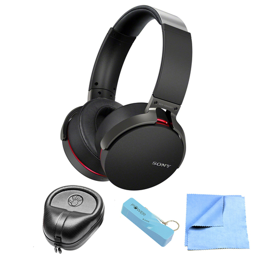 Sony Extra Bass Bluetooth Wireless Black Headphones w/ Power Bank Bundle