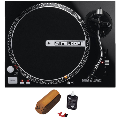 Reloop Quartz Driven DJ Turntable (Metallic Black) + Record Cleaning System
