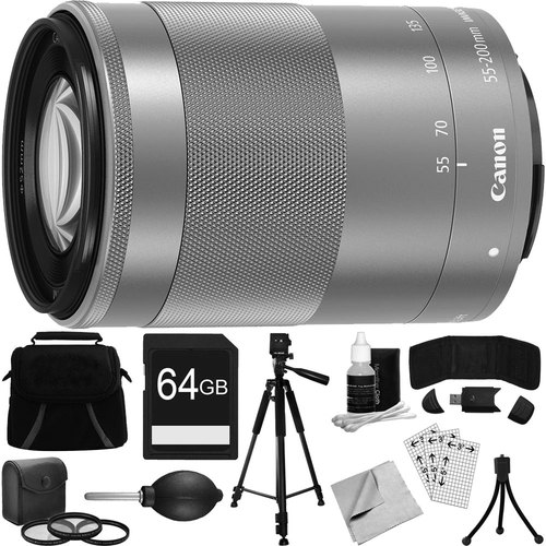 Canon EF-M 55-200mm f/4.5-6.3 IS STM Lens w/ 49mm Filter + Tripod Deluxe Bundle