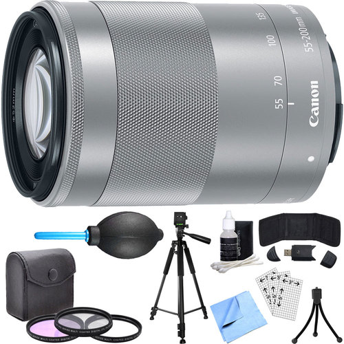 Canon EF-M 55-200mm f/4.5-6.3 IS STM Lens w/ 49mm Filter + Tripod Bundle