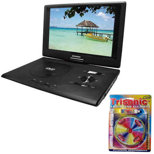 Sylvania 13.3` Swivel Screen Port DVD Player w/ USB/SD Card Reader w/Lens Cleaning Bundle