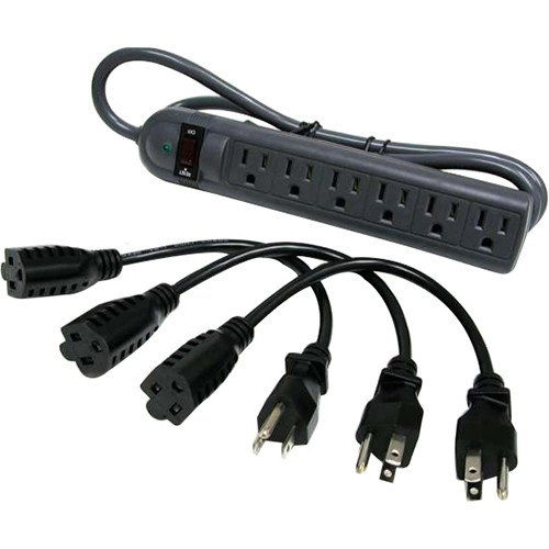 C2G 6-Outlet Surge Suppressor with 3 Power Extension Cords - 39995
