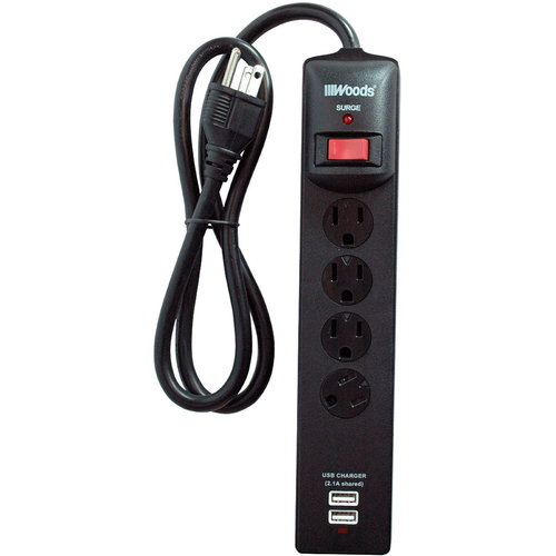 Coleman Cable Dual USB Charger 4-Outlet Surge Protector Power Strip - 0413027801