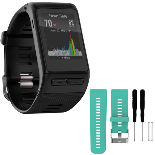 Garmin vivoactive HR GPS Smartwatch  XL Fit - Black w/ Silicone Band Strap + Tools Teal