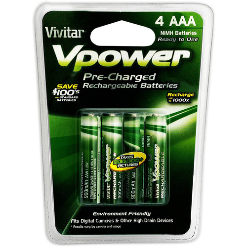 Vivitar 4pc 900 NiMH Pre-Charged Rechargeable AAA Batteries
