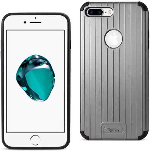 Reiko Rugged Metal Texture Hybrid Case, Ridged Back - For iPhone 7 - Black/Grey