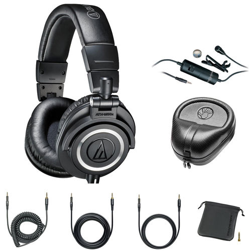 Audio-Technica Professional Studio Headphones Black ATH-M50x with Microphone Bundle
