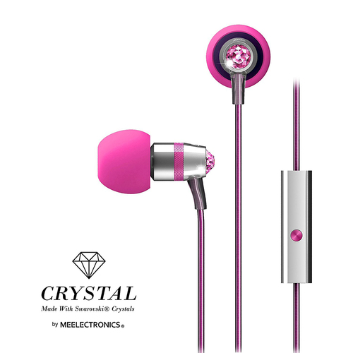 MEElectronics Crystal In-Ear Headphones w/Microphone w/Swarovski Crystals - Pink - OPEN BOX