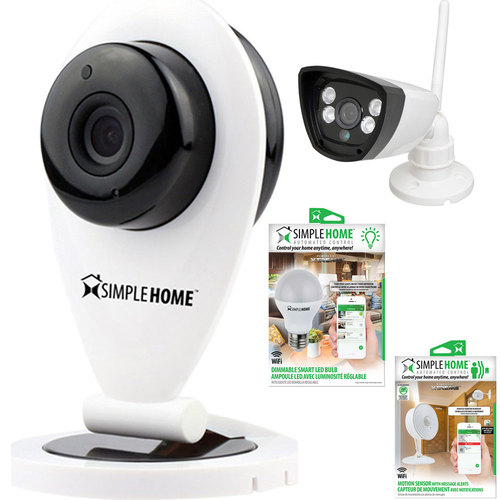 Simple Home WiFi Motion Detection Security Camera w/ Outdoor Camera, LED Bulb, Motion Sensor
