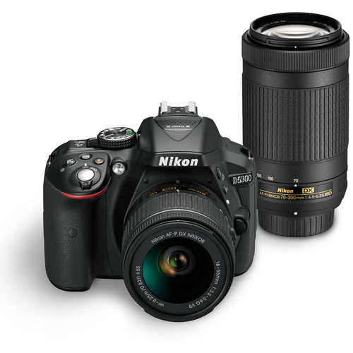 Nikon D5300 DX-Format Digital 24.2 MP SLR Camera w/ AF-P 18-55mm VR & 70-300mm Lens