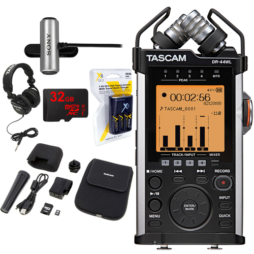 Tascam Portable Recorder with XLR and Wi-fi DR-44WL w/ 32GB Deluxe Studio Bundle