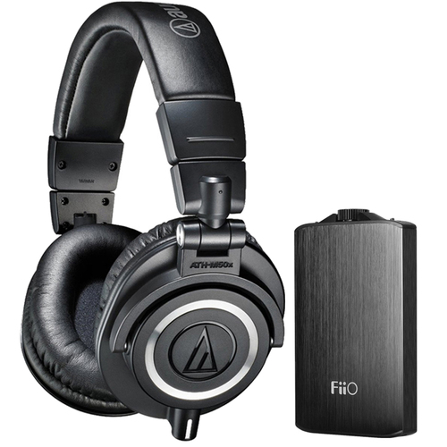 Audio-Technica ATH-M50X Professional Studio Headphones & Fiio A3 Amplifier Bundle (Black)