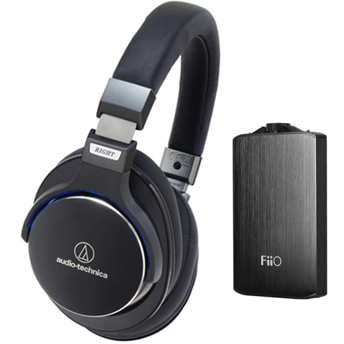 Audio-Technica SR7 SonicPro Over-Ear High-Resolution Headphones w/ FiiO A3 Amplifier, Black