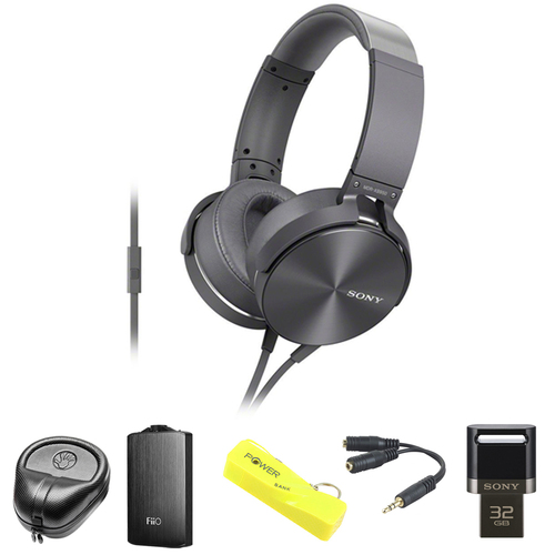 Sony Full-Size Silver Headphones w/ Extra Bass - MDRXB950AP/H w/ FiiO A3 Amp. Bundle